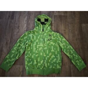 MINECRAFT Creeper Mask Zip Hoodie Youth Kids Pockets XL 14/16